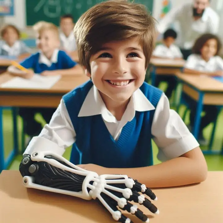 niño con una prótesis impresa en 3D